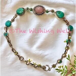 Pink Opal & Kingman Blue Turquoise Sterling Silver 8” adjustable